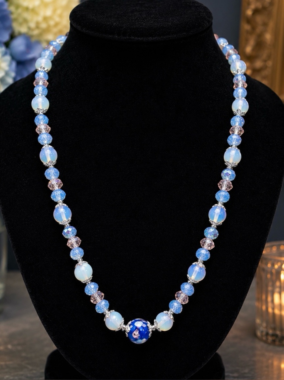 Handmade Opalite and Vintage Lampwork Beaded Necklace